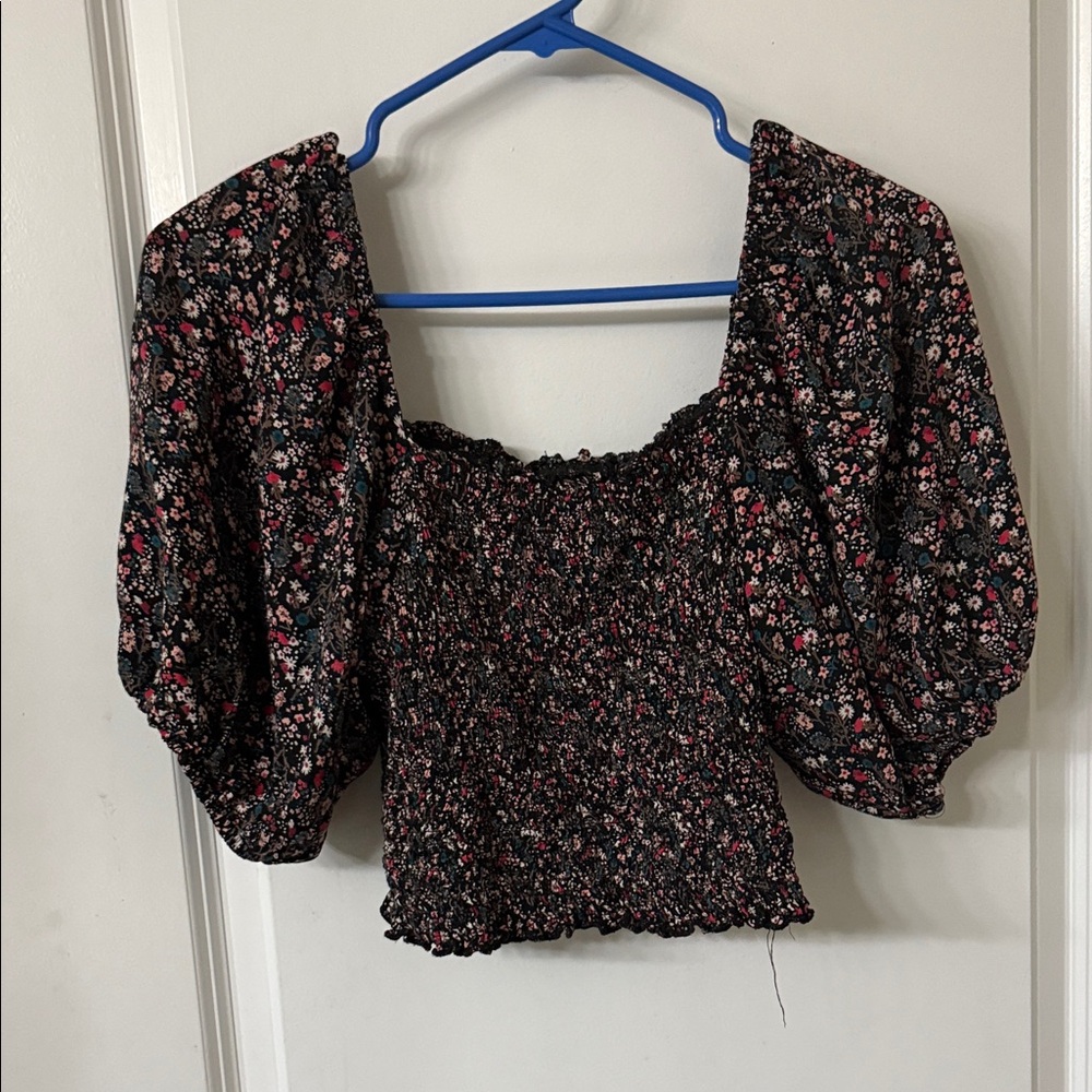 Angie Black Floral Puff Sleeve Blouse
